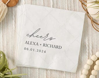 Custom Napkins for Wedding, Anniversary, Engagement | Personalized Monogram Cocktail Beverage Luncheon Dinner Napkin