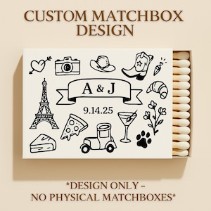 Custom Matchbox Design for Wedding Favor or Gift, Personalized Digital Matchbox Template, Bachelorette, Bridesmaid or Housewarming