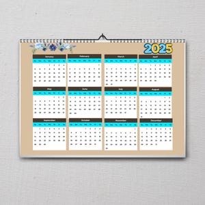 2025 Calendar - Minimalist Wall Calendar for 2025 Year-2025 Yearly Calendar - Modern 12-Month Planner for 2025- 2025 Yearly Calendar -