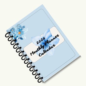 Calendário Mensal 2026 - Organizador Anual Minimalista - Agenda Floral Fofa - Agenda Mensal com Encadernação em Espiral