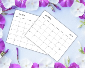 2026 Calendar and Monthly Planner - A3 and ledger Size,  Style with Monday and Sunday Star