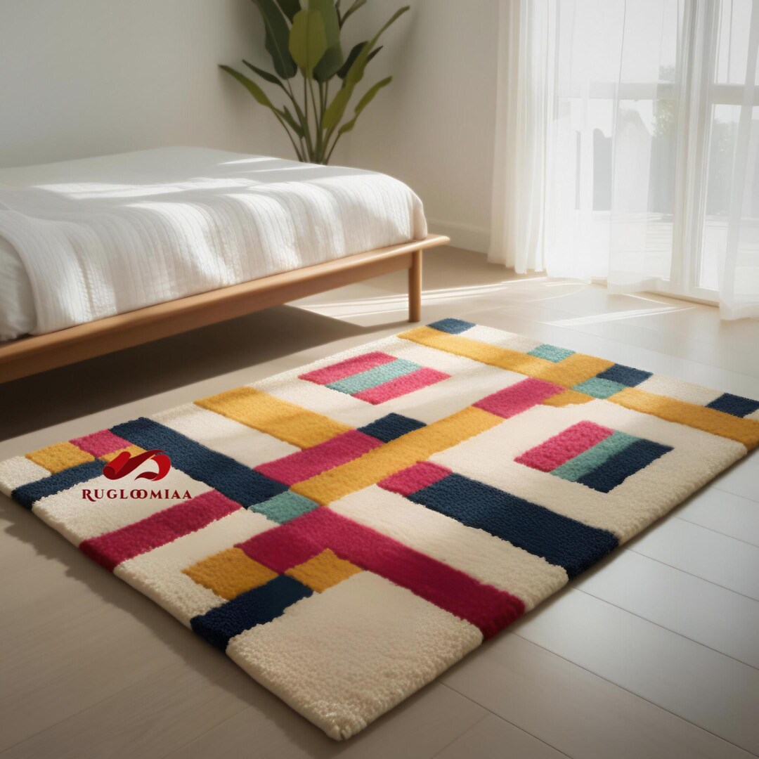 Pathways Rug Artistic Geometric Pathway Rug – Soft Wool Tufted Carpet for Hallways ...