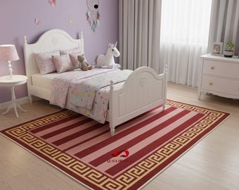 Hand -Tufted Geometric Wool Area Rug |Red and Pink Striped Design | Modern Living Room Bedroom ,Office & Kitchen Decor Carpet|6x8|8x10| 9x12
