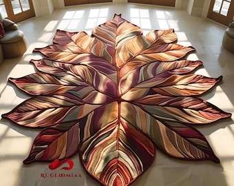 Hand-Tufted Wool Leaf Rug – Botanical Colorful Carpet