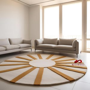Runder handgetufteter Wollteppich mit Sonnenmuster – Moderner Teppich für Wohnzimmer, Schlafzimmer oder Kinderzimmer