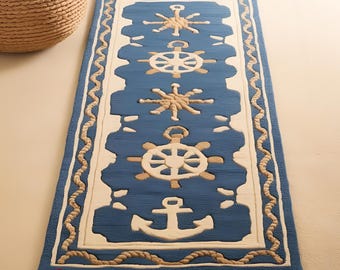 Hand-Tufted Wool Runner Rug – Blue Nautical Accent Carpet