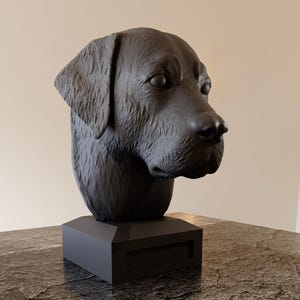 Labrador retriever dog head memorial bust statue3d printing stl file, dog head, pets, statue, diorama, animals