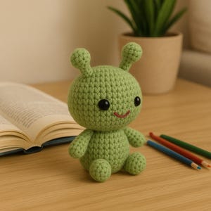 Amigurumi Alien Plush - Cute Crochet Alien Toy, Handmade Soft Alien Doll for Kids, Kawaii Amigurumi Outer Space Decor
