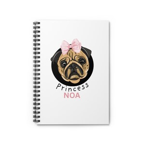 Personalized Pug Princess Spiral Notebook, Cute Dog Journal for Pet Lovers, Dog Lover Gift, Cute Stationery, Animal Birthday Gift