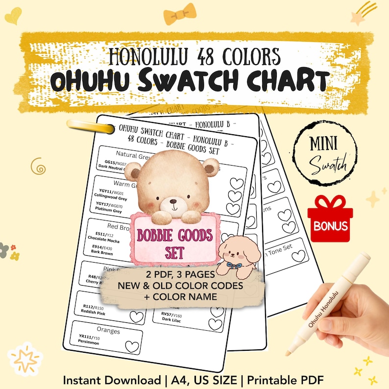 Ohuhu Honolulu B 48 Color Swatch Chart Bobbie Goods Set (printable