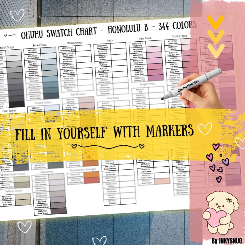 Ohuhu Honolulu 344 Color Chromatic Swatch Chart | New, Old Codes and ...