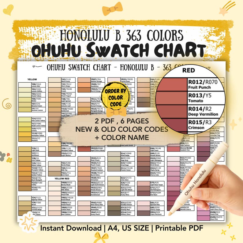 Pre-filled Ohuhu Honolulu B 363 Marker Swatch Chart | Old + New Codes ...