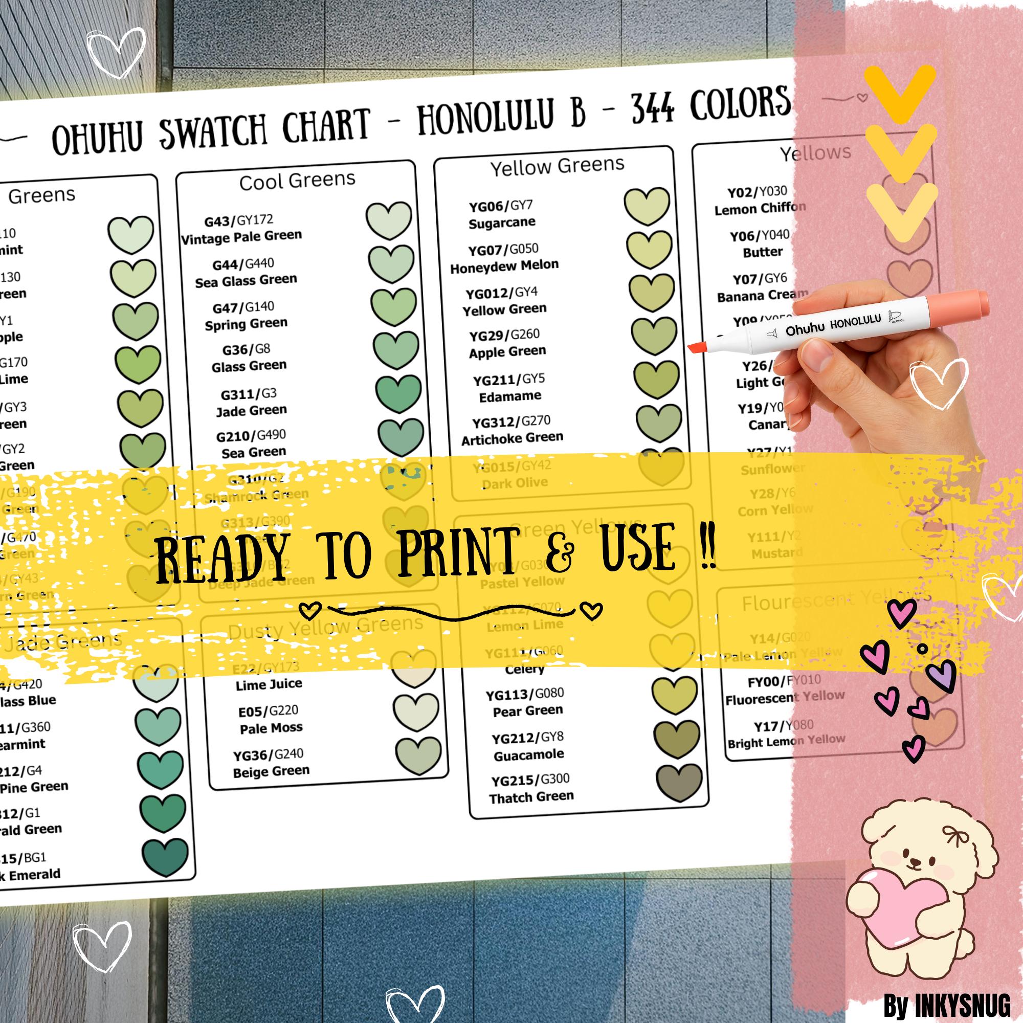 Pre-filled Ohuhu Honolulu 344 Color Chromatic Swatch Chart | New, Old ...
