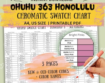Ohuhu Honolulu 363 Farb Chromatic Swatch Chart | Alte, neue Codes und Farbnamen