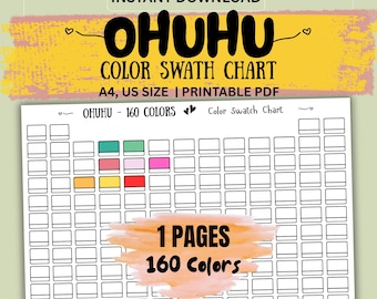 Ohuhu 160 Marker Color Swatch Chart: Printable Template (PDF)
