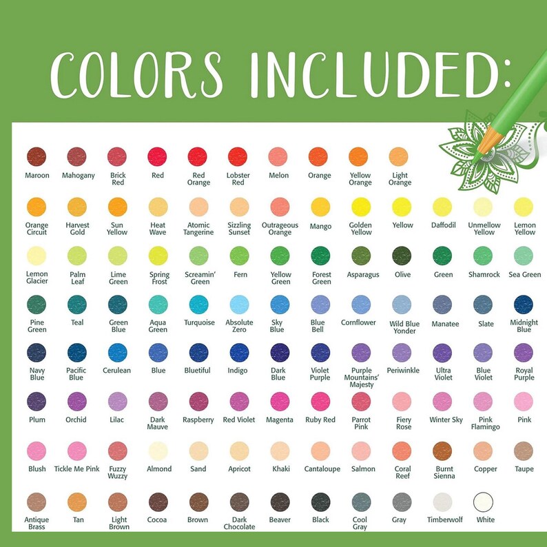 Crayola Colored Pencil 100 Color Swatch Chart Printable | A4 & US ...