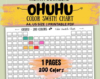 Ohuhu 200 Marker Color Swatch Chart: Printable PDF Template