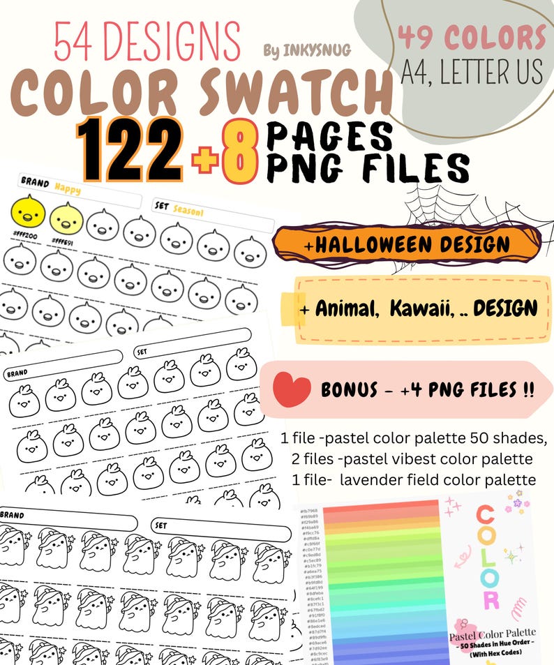 54 Kawaii Color Swatch Templates PDF + PNG, 49 Colors & Halloween ...