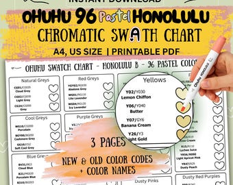 Tabella dei campioni cromatici dei colori pastello Ohuhu Honolulu 96 / Nuovi, vecchi codici e nome del colore