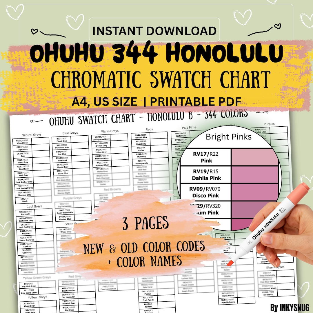 Hulu Color Code Ohuhu Honolulu 344 Color Chromatic Swatch Chart | New, Old Codes and ...