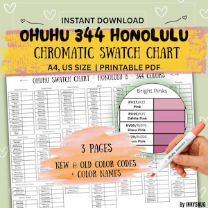 Ohuhu Honolulu 344 Color Chromatic Swatch Chart | New, Old Codes and Color name