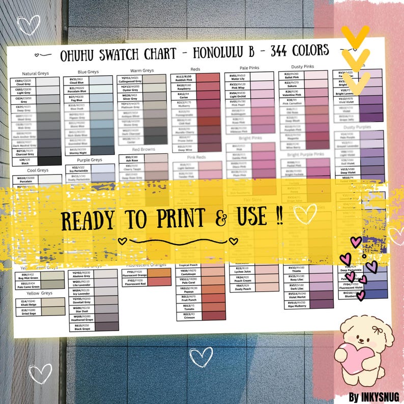 Pre-filled Ohuhu Honolulu 344 Color Chromatic Swatch Chart | New, Old ...