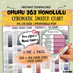Pre-Filled Ohuhu Honolulu 363 Color Chromatic Swatch Chart | New, Old Codes and Color name