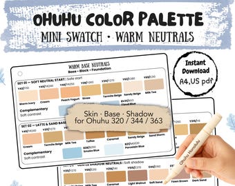 Ohuhu Color Palette Mini Swatch | Warm Neutral Skin Tones | Face & Skin Practice | For Ohuhu 320 344 363 | Printable PDF