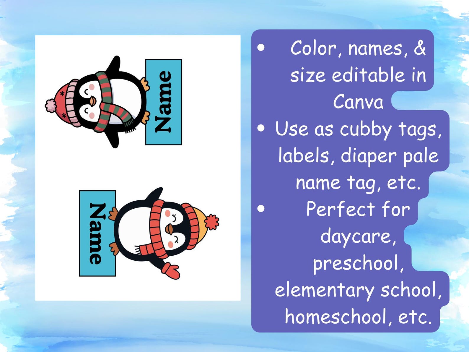 Penguin Cubby Tags | Winter Classroom Name Labels | 2 Designs ...