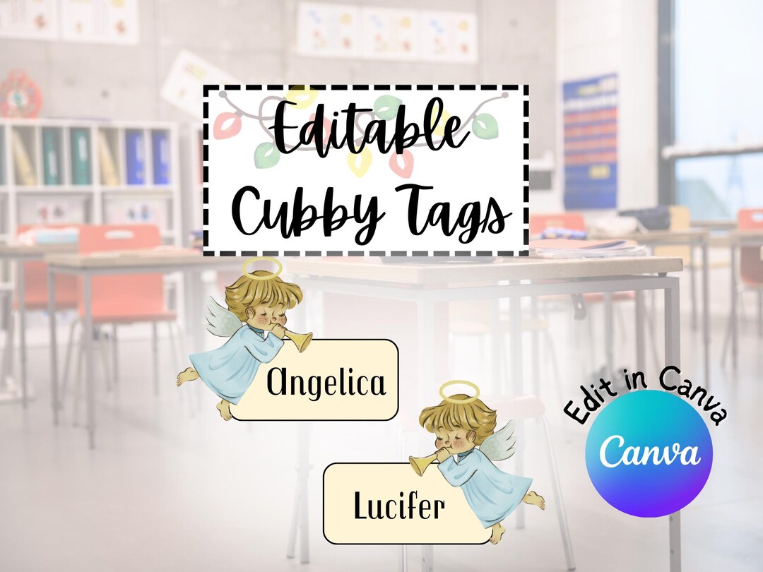 Angel Cubby Tags | Editable Name Tags Printable Canva Template ...