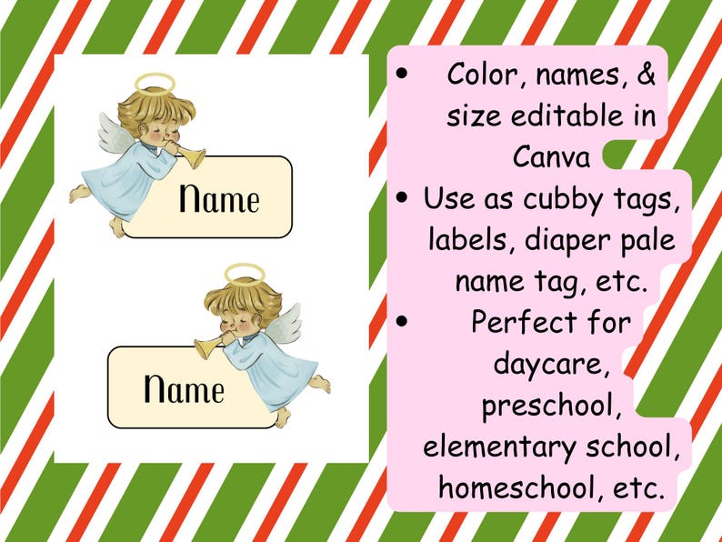 Angel Cubby Tags | Editable Name Tags Printable Canva Template ...