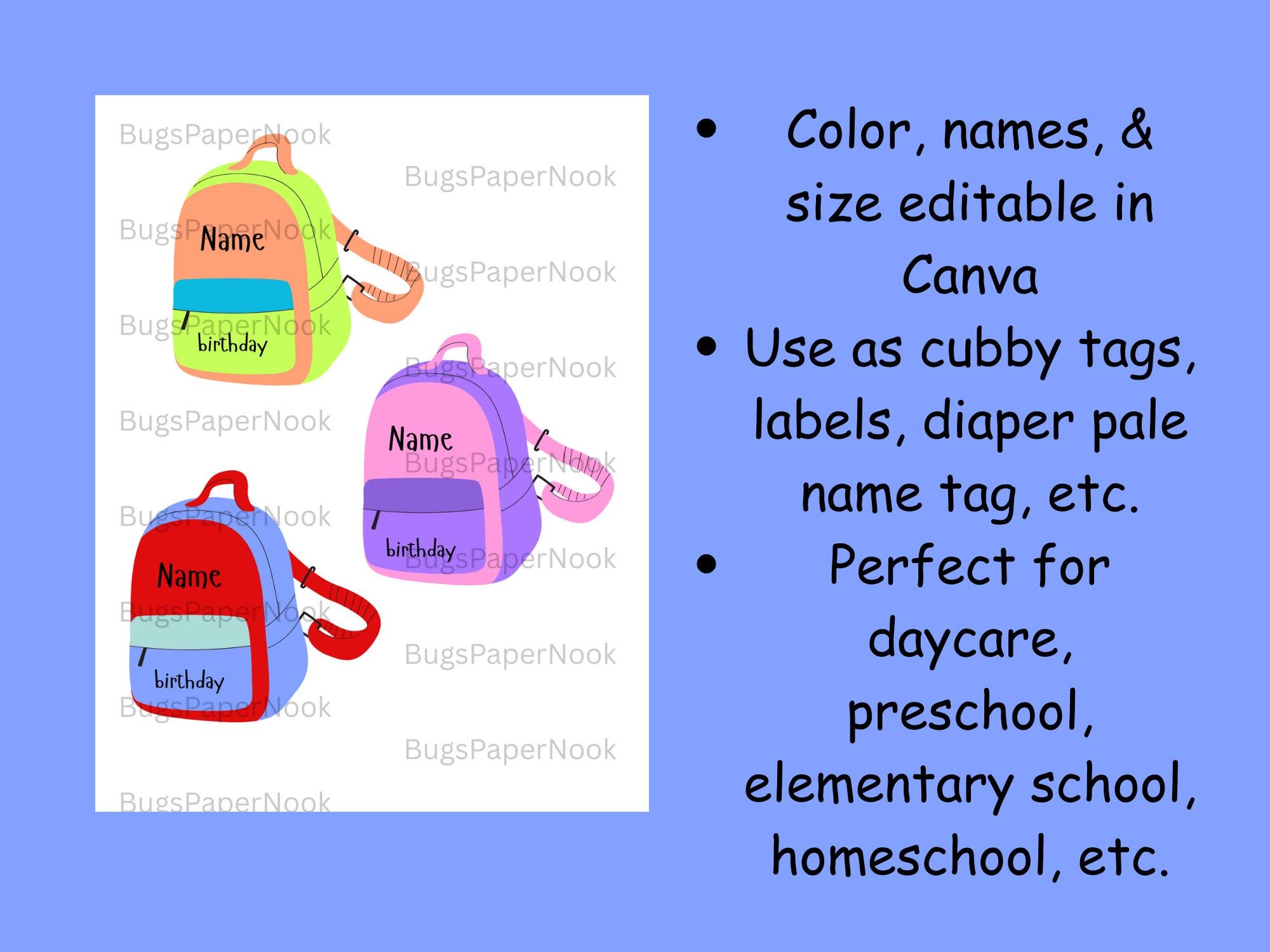 Editable Backpack Cubby Tags: Classroom Name Labels, Birthday Tracker ...