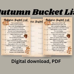 Autumn Bucket List Printable | Fall Activities List PDF | Cozy Fall Decor Download | Cute Fall Planner Insert | 3 Page Fall Checklist