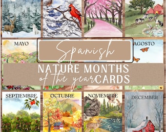 Spanish Months of the Year Poster: Watercolor Nature Classroom Decor (Digital Download)