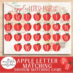 Apple Letter Match - Fall Learning Activity - Learn the Letters Alphabet - Busy Book Insert - Autumn Activity for Kids - PreK Classroom