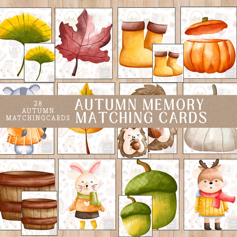 Autumn Memory Matching Game Cards | Preschool Fall Montessori Activity ...