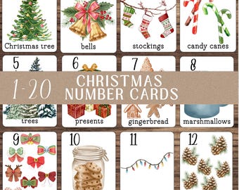 Christmas Number Cards: Winter Number Flashcards 1-20 for Toddlers and Preschool