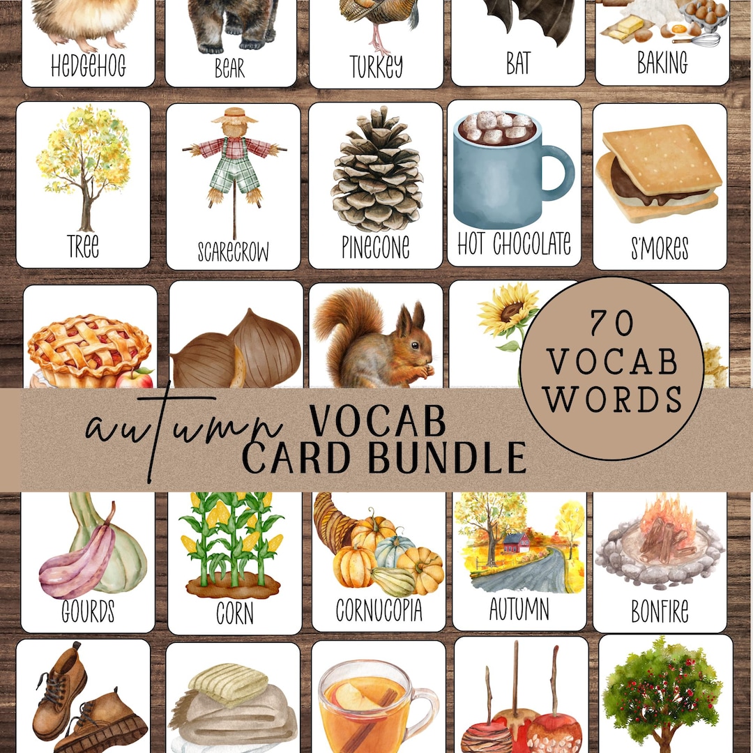 Autumn Vocabulary Flashcards: 70 Fall Words, Preschool Printable (PDF ...