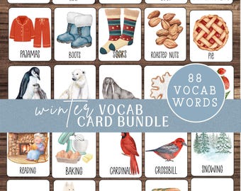 Montessori Winter Flashcard Bundle | 88 Winter Vocabulary Words for Preschool, Toddlers and Homeschool