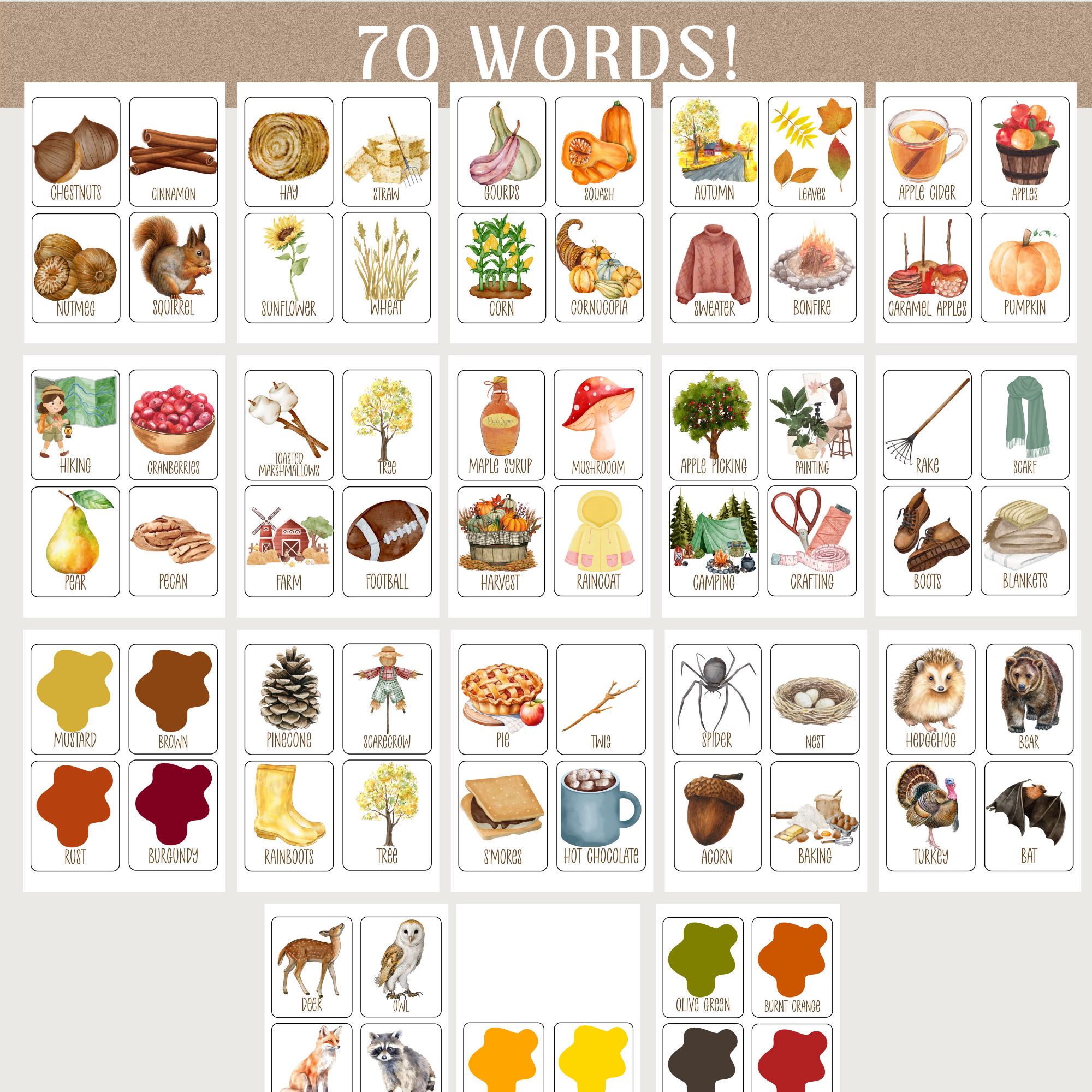 Autumn Vocabulary Flashcards: 70 Fall Words, Preschool Printable (PDF ...
