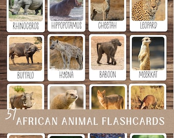 Safari Animal Flashcards: Watercolor African Animals (PDF Printable)