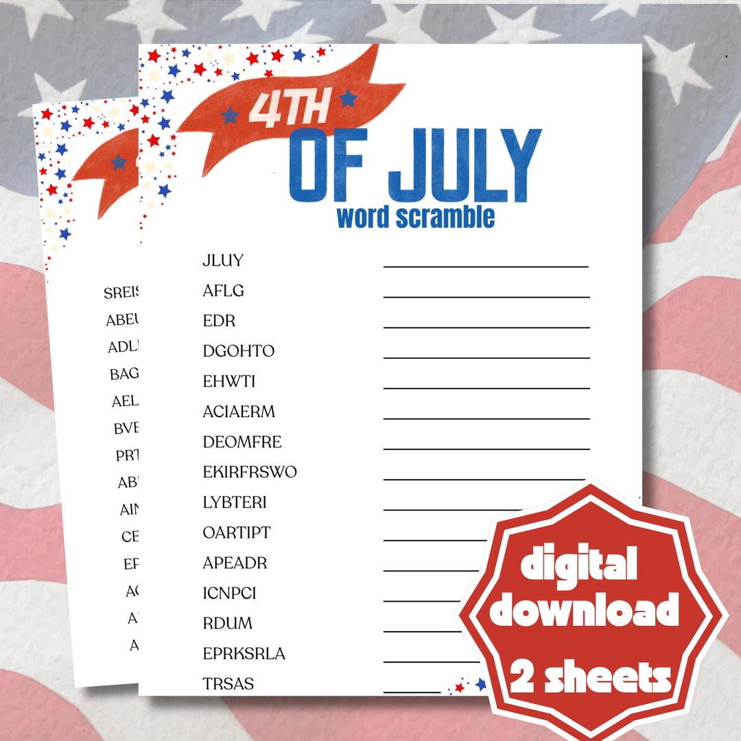 4th of July Word Scramble: Independence Day Party Game (printable PDF ...