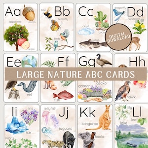 Große Natur ABC Karteikarten - druckbare Natur Alphabet Einheit Studie - Montessori ABC für Kinder - Vorschule Natur druckbar