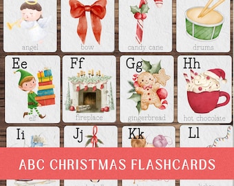 Christmas Alphabet Cards, ABC Preschool Flash Cards, Printable