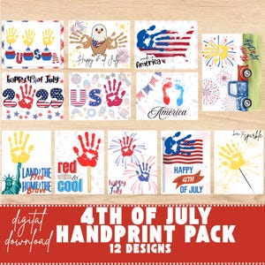 Lot d'empreintes de main du 4 juillet pour enfants - Activité artistique patriotique à imprimer - Souvenir de la fête de l'indépendance - Bricolage du 4 juillet pour les tout-petits