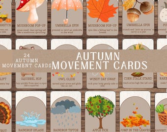 Tarjetas de movimiento otoñal / Actividad preescolar, Aprendizaje de otoño (PDF imprimible)