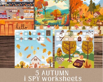 Fall I Spy Activity: Autumn Worksheet Bundle for Kids (Printable PDF)