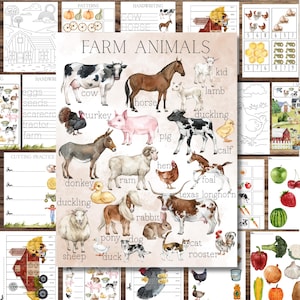 Farm Activity Worksheet Bundle: Pre-K Learning, Farm Animal Theme (PDF Printable)
