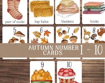 Autumn Number Preschool Flashcards: Number Recognition 1-10