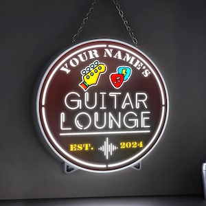 Guitar Lounge Personalized Cutout-style LED Lightbox, Custom Name Wall or Tabletop Music Room Decor, Gift for Guitarists and Music Fans
